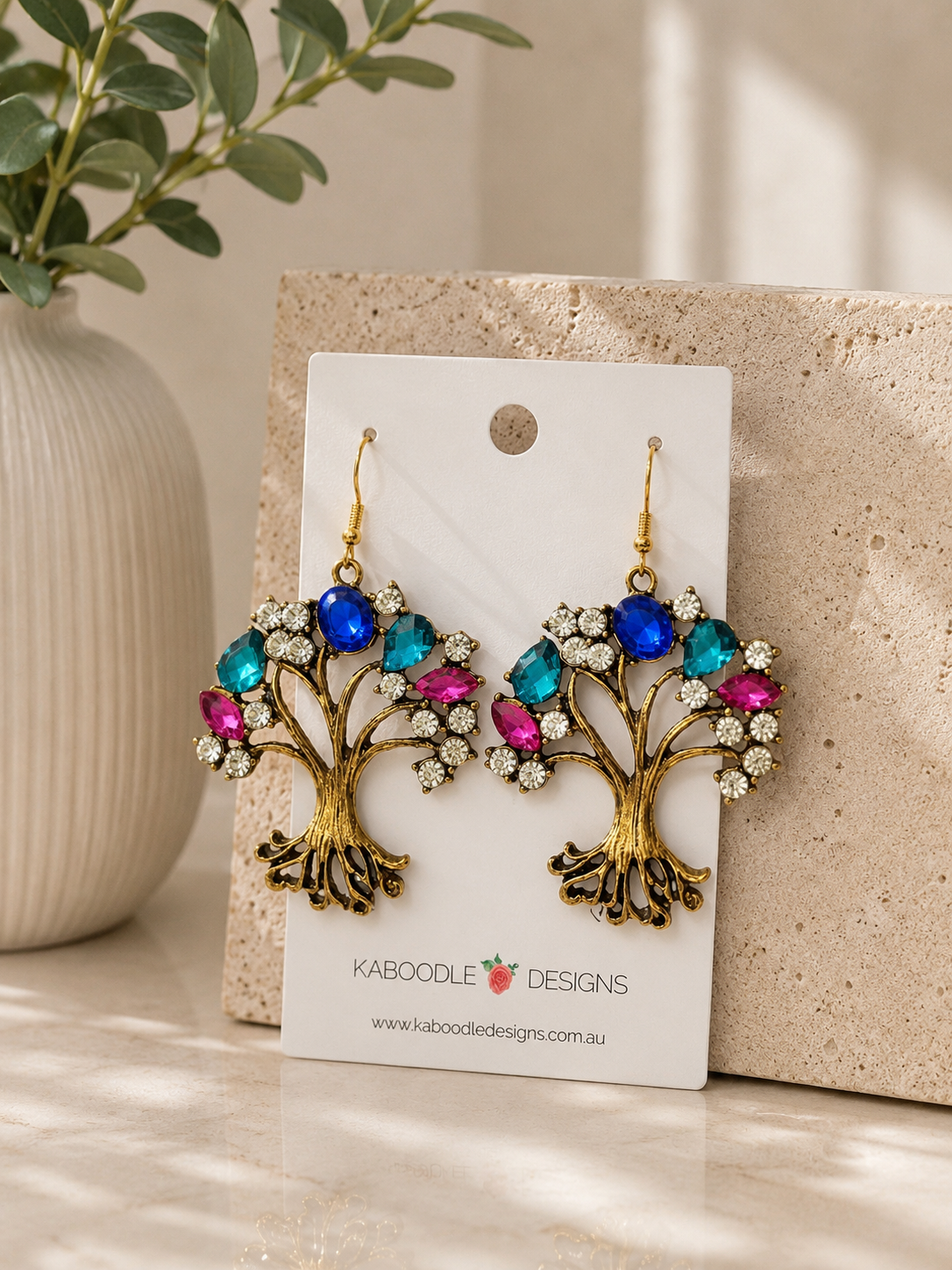 Diamonte Rhinestone Tree Statement Drop Dangle Earrings