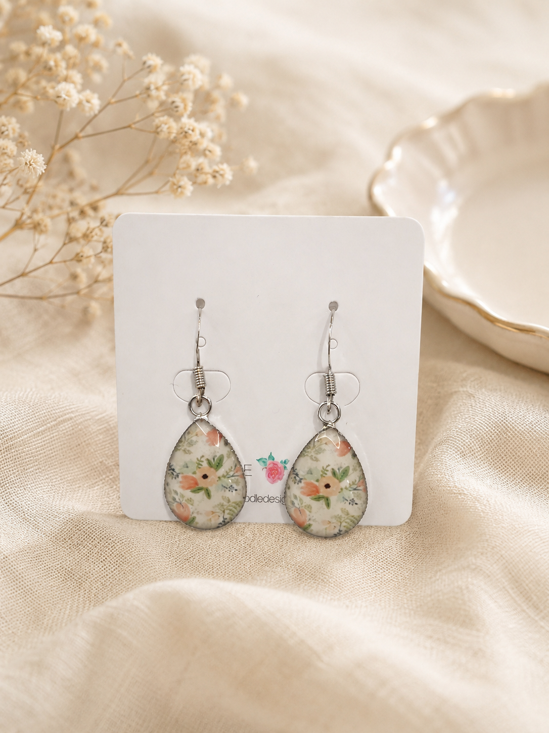 Handmade Teardrop Boho Flower Dangle Earrings