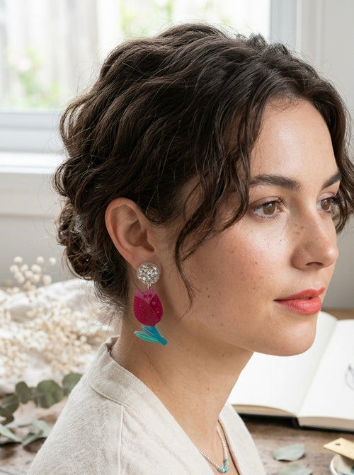 Tulip Flower Statement Drop Dangle Earrings