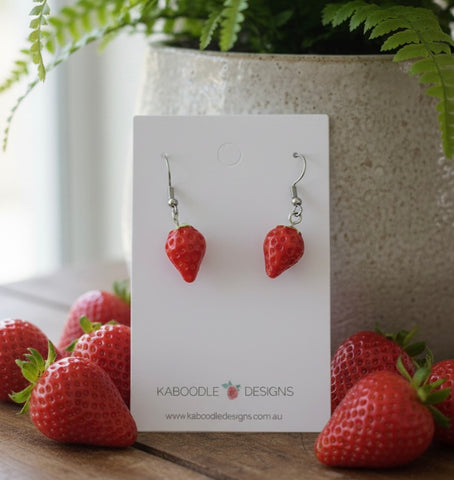 Miniature Food Resin Strawberry Drop Dangle Earrings