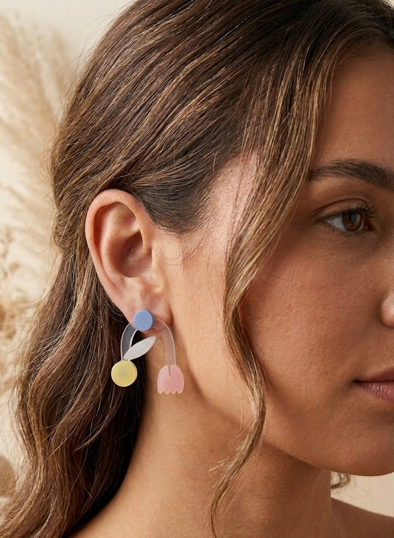 Flower Geometric Earrings - Acrylic Pastel Statement Stud