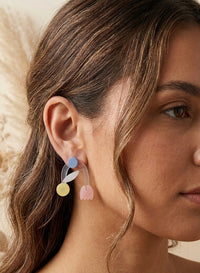 Flower Geometric Earrings - Acrylic Pastel Statement Stud