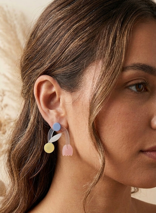 Flower Geometric Earrings - Acrylic Pastel Statement Stud