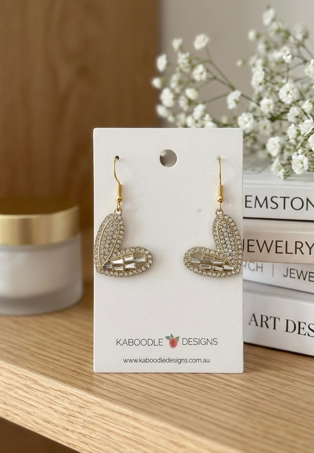 Diamonte Rhinestone Heart Drop Dangle Earrings