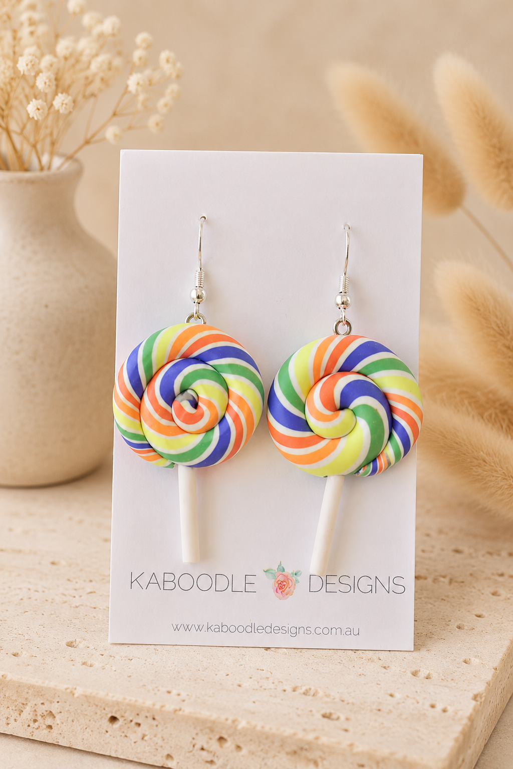 Lollipop Candy Earrings - Colourful Clay Swirl Dangle Drops