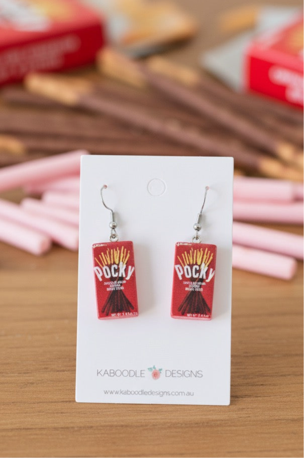 Pocky Snack Chocolate Biscuit Food Drop Earrings