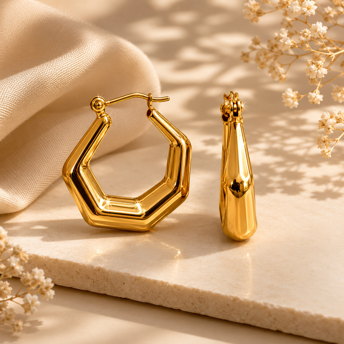 Stainless Steel 18k Gold Plated Hoop Drop Earrings
