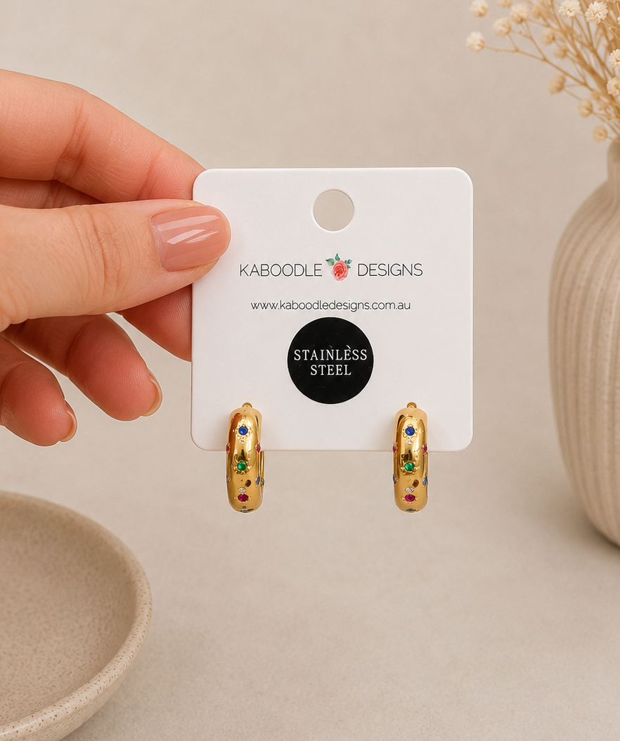 Stainless Steel 18k Hoop Drop Earrings