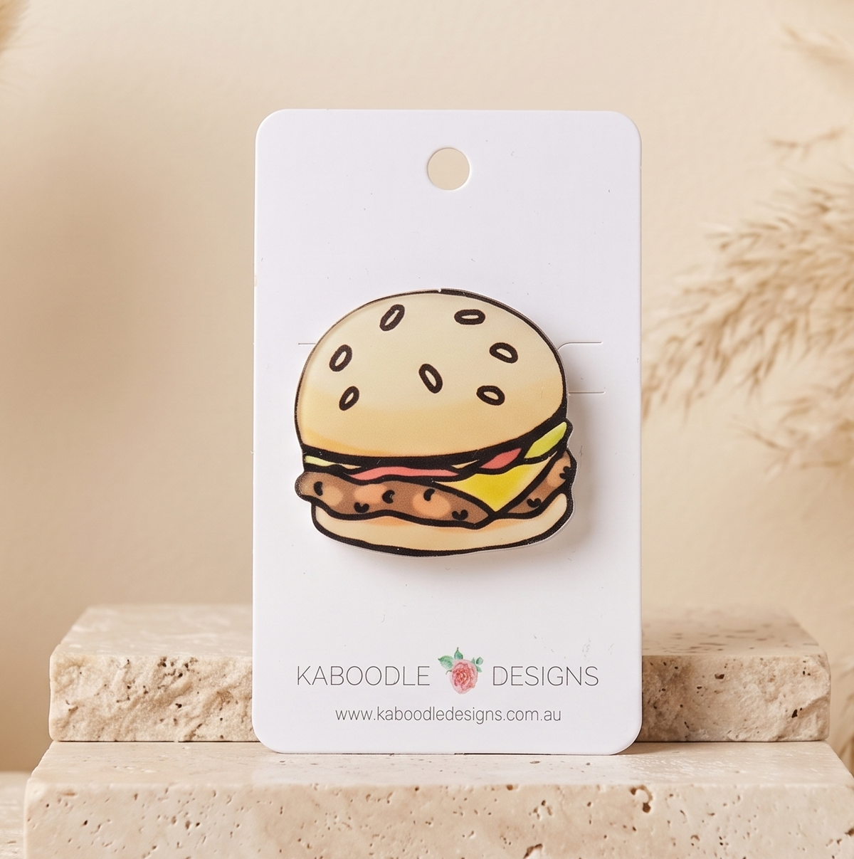 Hamburger Brooch - Acrylic Laser Cut Fast Food Pin
