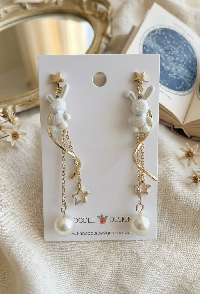 White Rabbit Faux Pearl Statement Drop Earrings