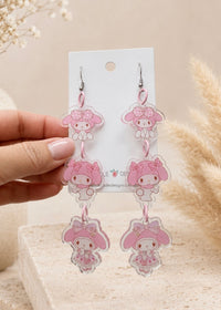 My Melody Earrings - Pink Acrylic Dangle Drops