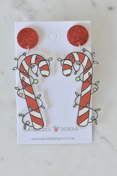 Acrylic Christmas Candy Cane Xmas Lights Drop Earrings