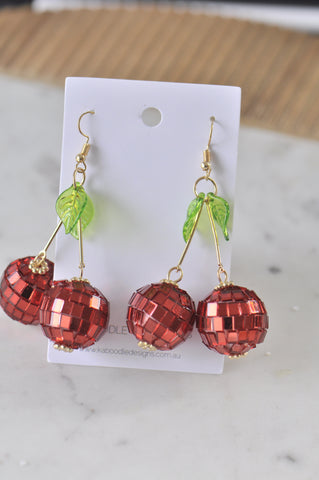 Disco Ball Cherry Bling Drop Earring