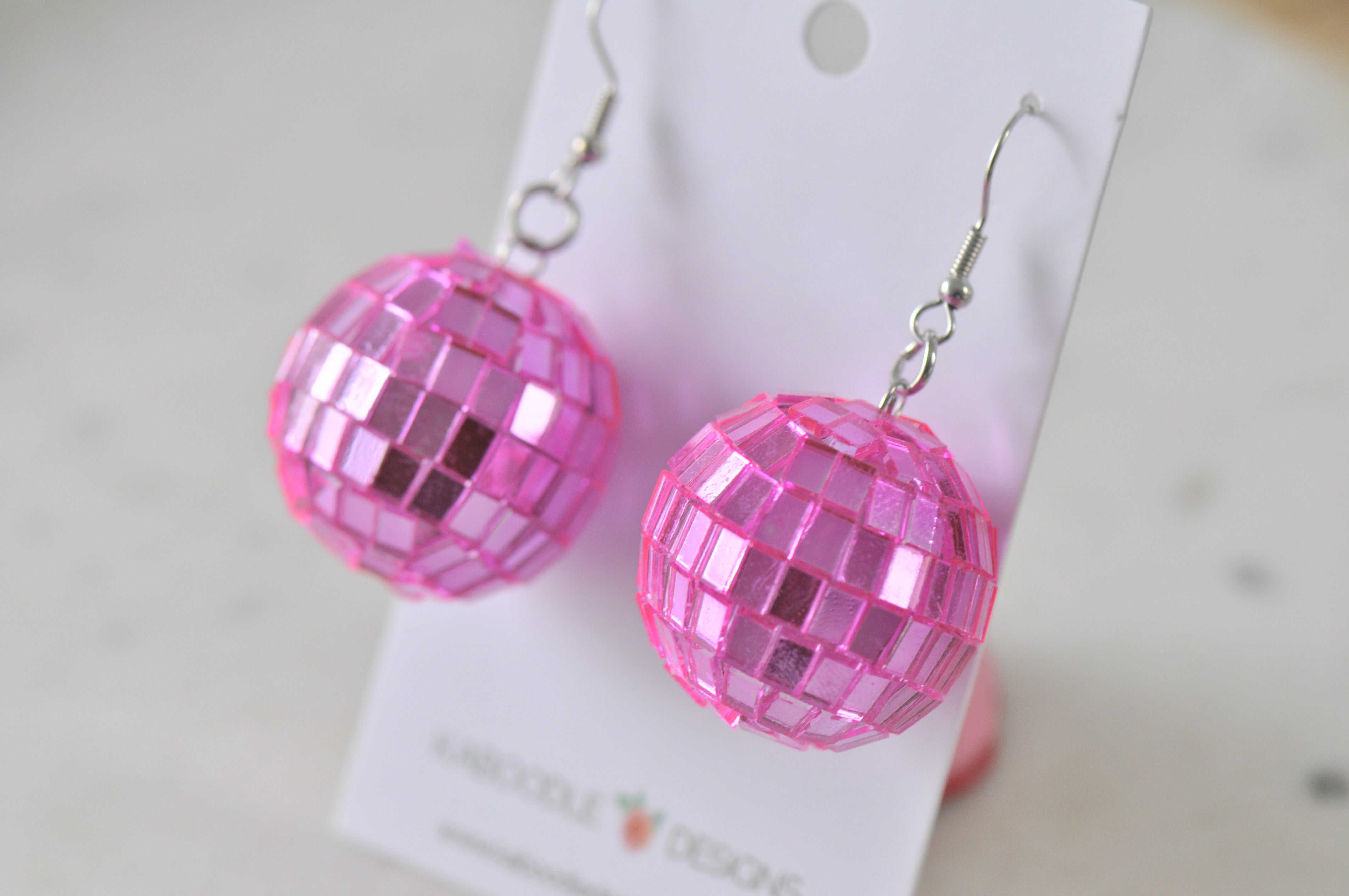 Barbie and Ken Inspired Hot Pink Disco Ball Drop Earring Kaboodle Designs