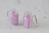 Bubble Tea Pearl Milk Tea Boba Novelty Fun Drop Dangle Earrings - Purple Taro