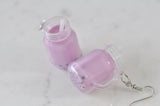 Bubble Tea Pearl Milk Tea Boba Novelty Fun Drop Dangle Earrings - Purple Taro