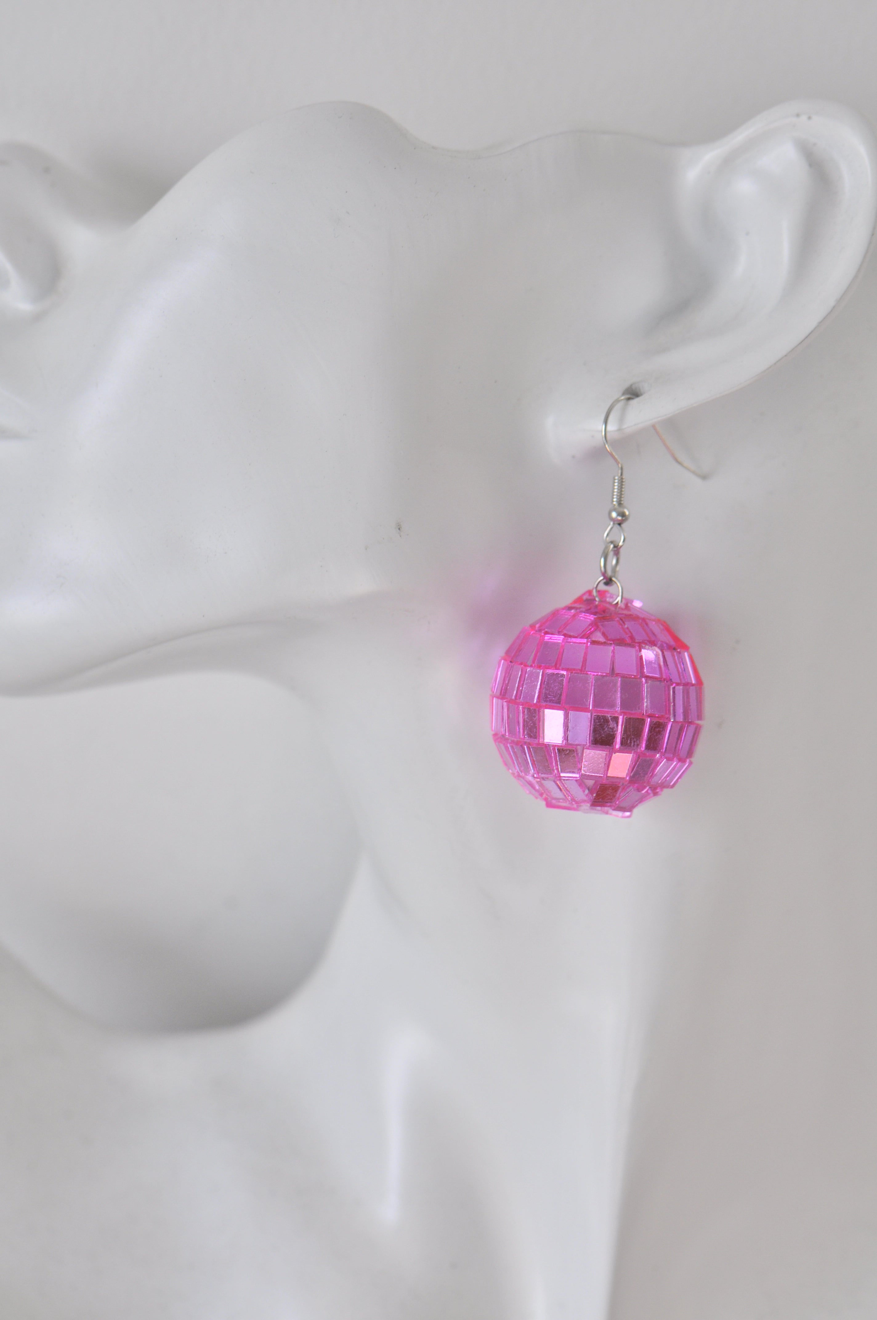 Barbie and Ken Inspired Hot Pink Disco Ball Drop Earring Kaboodle Designs