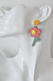 Acrylic Flower Meadow Red Drop Dangle Earrings