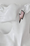 Acrylic Perspex Laser Cut Lightning Bolt Stud Earrings - Mirror Rose Pink