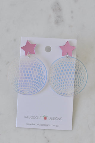 Disco Ball Retro Star Dance Party Drop Earring - Translucent