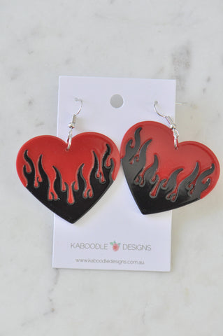 Acrylic Heart Fire Drop Dangle Earrings