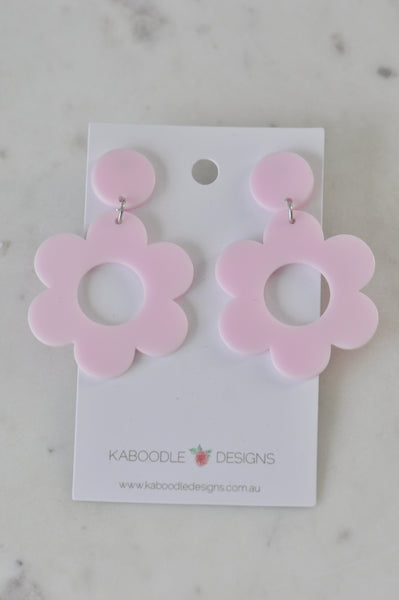 Acrylic Daisy Flower Drop Dangle Earrings - Pastel Pink