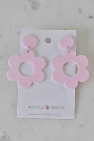 Acrylic Daisy Flower Drop Dangle Earrings - Pastel Pink