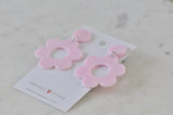 Acrylic Daisy Flower Drop Dangle Earrings - Pastel Pink