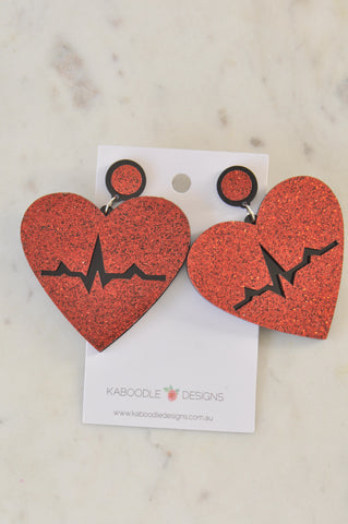 Acrylic Glitter Heart Beat Rate Drop Dangle Earrings