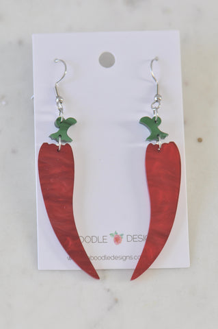 Acrylic Perspex Spicy Red Chilli Jalapeno Pepper Drop Earrings