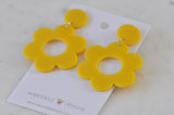 Acrylic Daisy Flower Drop Dangle Earrings - Mustard Yellow