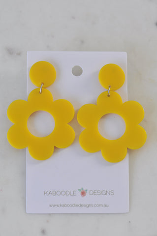 Acrylic Daisy Flower Drop Dangle Earrings - Mustard Yellow
