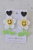 Acrylic Daisy Flower Smiley Face Happy Smile Drop Dangle Earrings