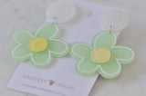 Acrylic Daisy Flower Drop Dangle Earrings - Green