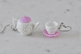Tea Pot Tea Cup Novelty Fun Drop Dangle Earrings