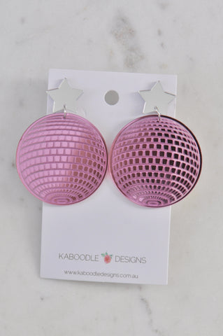 *** Disco Ball Retro Star Dance Party Drop Earring - Pink