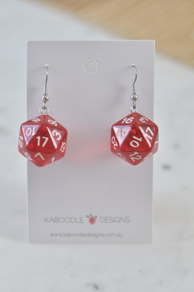 Novelty D20 Dice Movie Game Dangle Earrings - Red