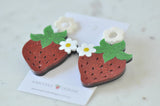 Acrylic Strawberry with Flower Drop Dangle Earrings
