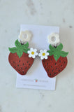 Acrylic Strawberry with Flower Drop Dangle Earrings