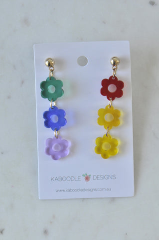 Acrylic Rainbow Flowers Dangle Drop Earrings
