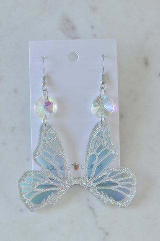 *** Acrylic Butterfly Wings Rhinestone Concert Drop Dangle Earrings