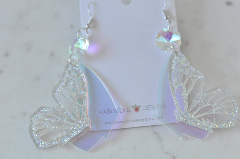 Acrylic Butterfly Wings Rhinestone Concert Drop Dangle Earrings