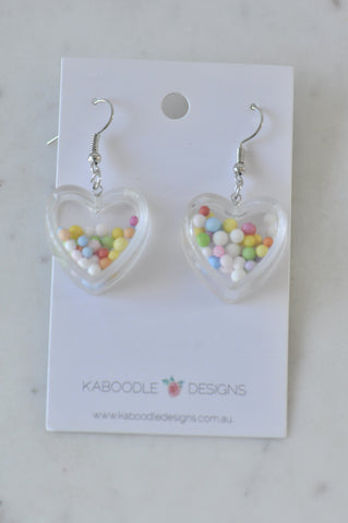 Novelty Heart Sprinkles Hundreds and Thousands Drop Dangle Earrings