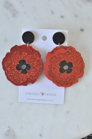 Acrylic Anzac Day Poppies Poppy Flower Drop Dangle Earrings