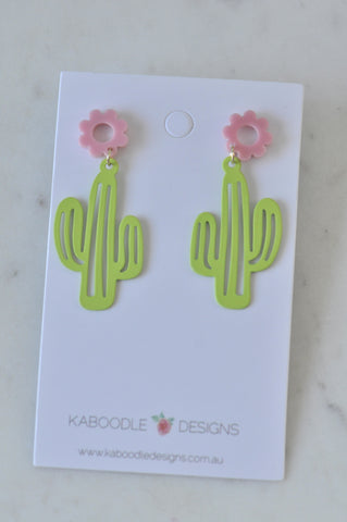 Cactus Desert Outback Flower Drop Dangle Earrings