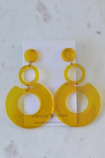 Acrylic Geometric Circle Transparent Yellow Earrings