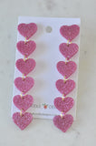 Acrylic Pink Glitter Hearts Statement Drop Dangle Earrings