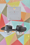 Disco Ball and Black Cowboy Hat Drop Earring