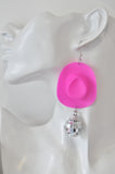 Hot Pink Disco Ball and Cowboy Hat Drop Earring