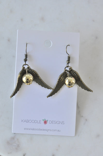 Harry Potter Inspired Golden Snitch Dangle Earrings